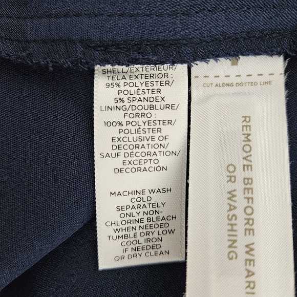 Ann Taylor LOFT Fit Flare Dress Navy Blue Fringe Short Sleeve V Neck 8 - Picture 8 of 9